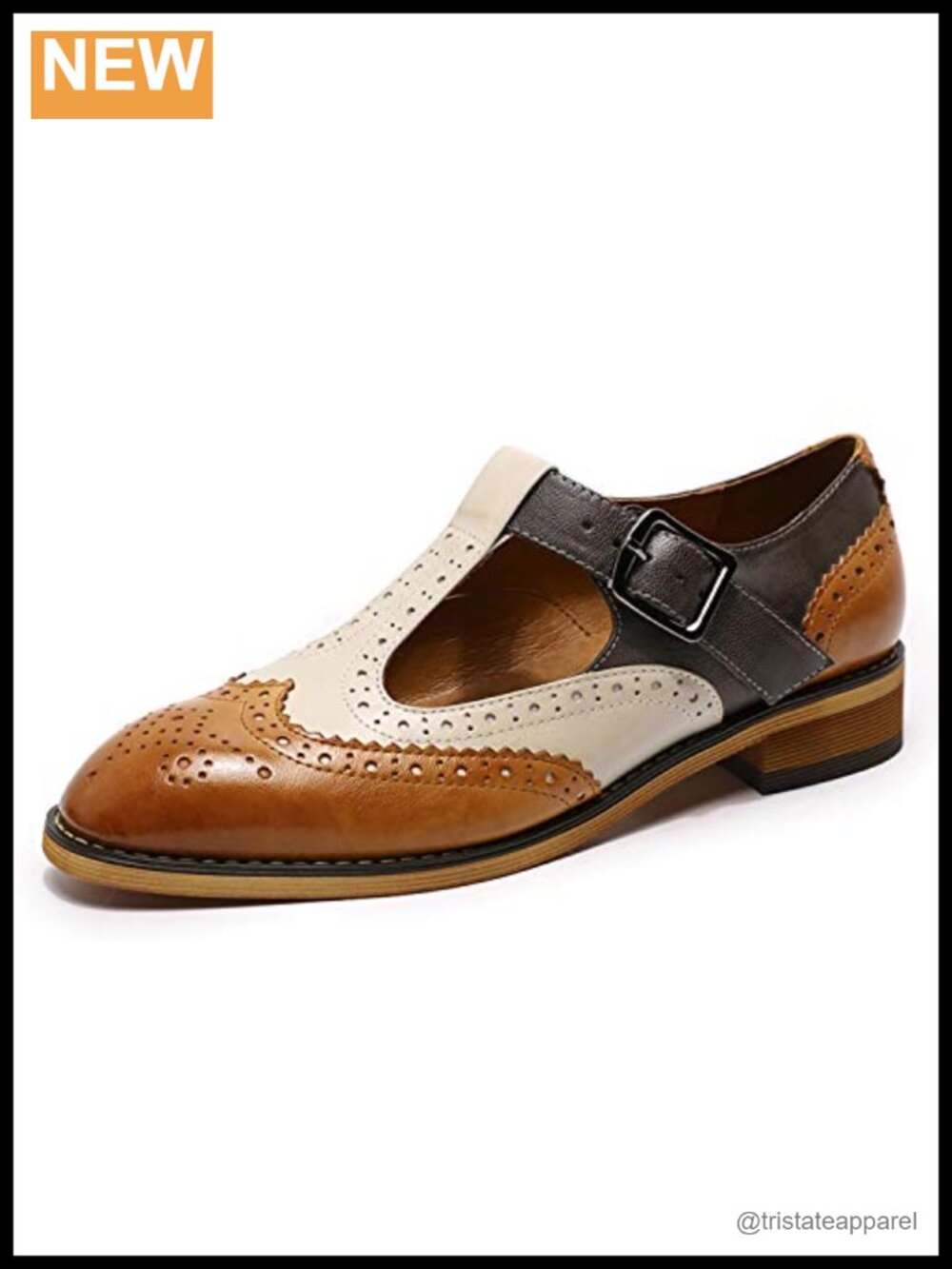 Leather T-Strap Mary Jane Brogue Wingtip Flat Oxfords Cushioned Business Casual